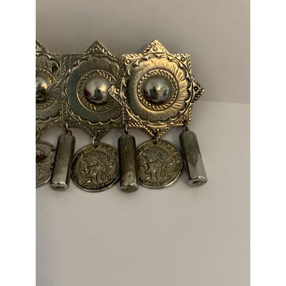 VTG REPUBLIQUE FRANCAISE Coin Silver Metal Hair Clip French Dangle Etched Boho - Picture 5 of 9